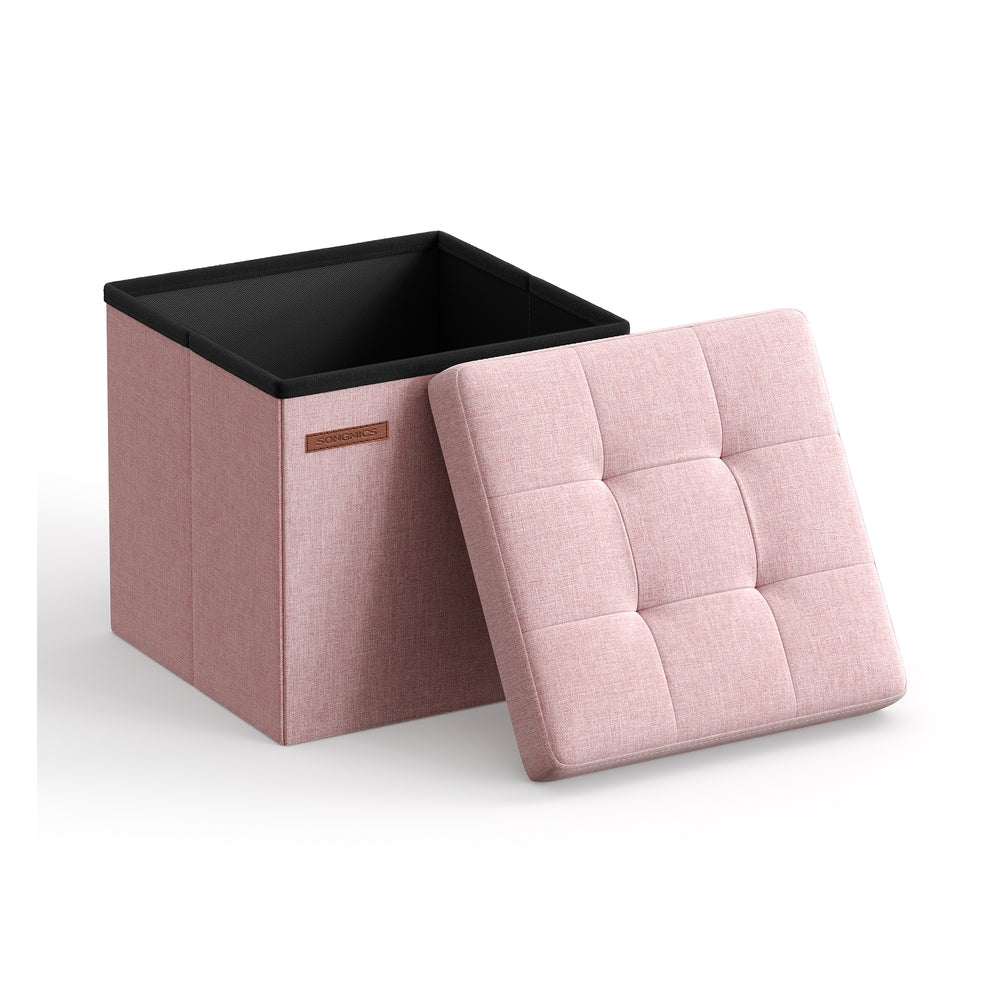11.8 Inches Small Folding Storage Ottoman Cube Ink Black - Jelly Pink