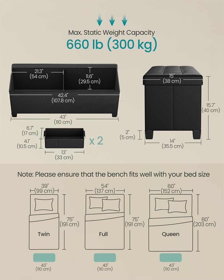 Storage Ottoman with Legs - 30 Gal. (112 L) - Ink Black