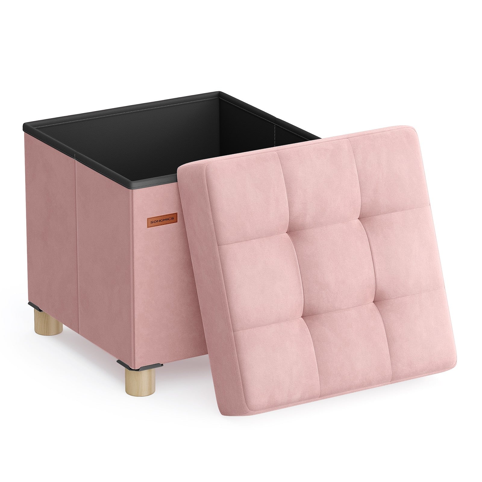 Small Storage Ottoman - Folding Ottoman Cube - 15 x 15 x 15.7 Inches - Footstool - Footrest - 9.8 Gal. (37 L) - Velvet Surface - for Bedroom - Living Room - Dorm - Jelly Pink ULSF0516R01 - Jelly Pink