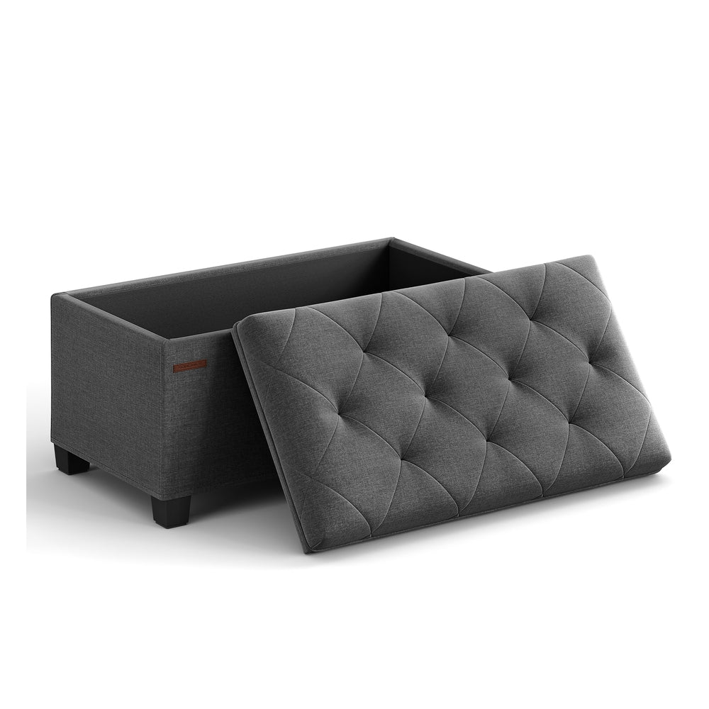 Storage Ottoman Bench with Legs - Load Up to 660 Lb Ink Black - Dark Grey - 15.7"D x 30"W x 15.7"H