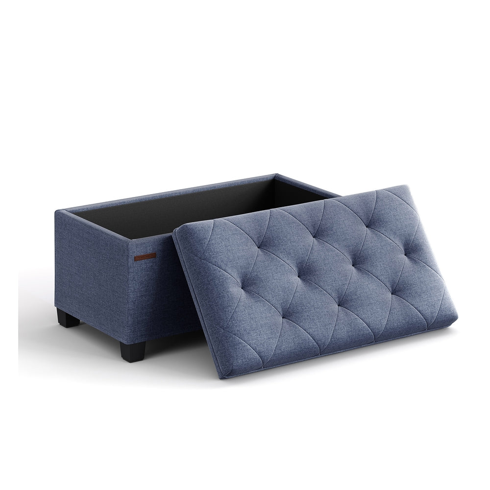 Storage Ottoman Bench with Legs - Load Up to 660 Lb Ink Black - Light Denim Blue - 15.7”D x 30”W x 15.7”H