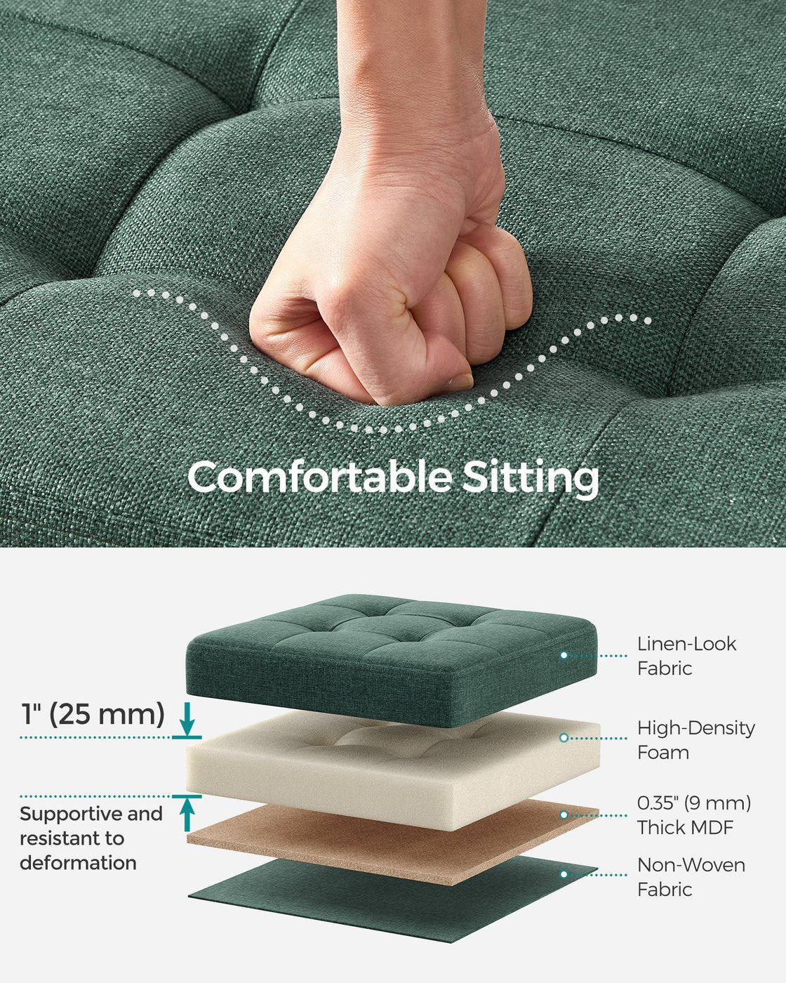Folding Storage Ottoman Bench - 43 Inch - Linen-Look - 35 Gal