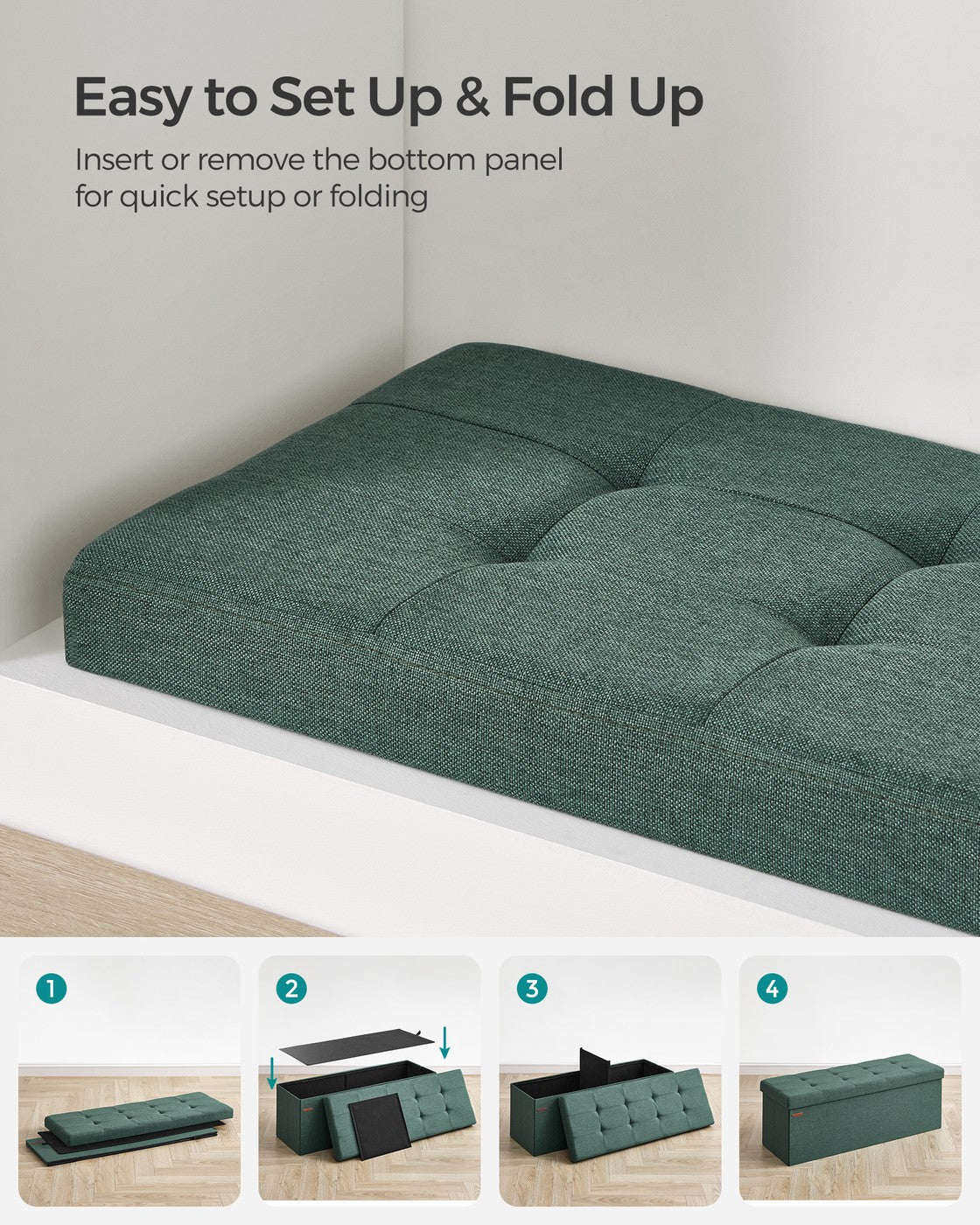 Folding Storage Ottoman Bench - 43 Inch - Linen-Look - 35 Gal