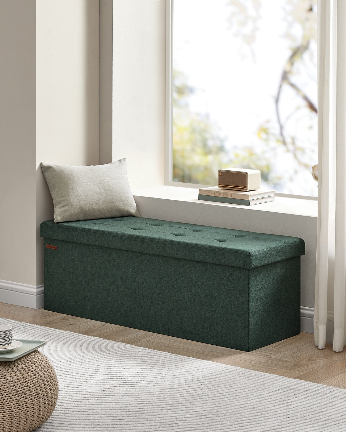 Folding Storage Ottoman Bench - 43 Inch - Linen-Look - 35 Gal