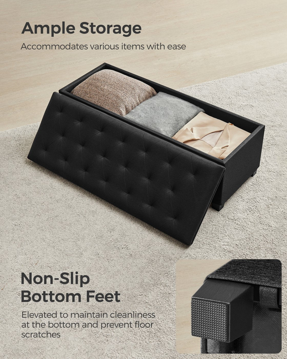 Storage Ottoman Bench with Legs - Load Up to 660 Lb Ink Black - Ink Black