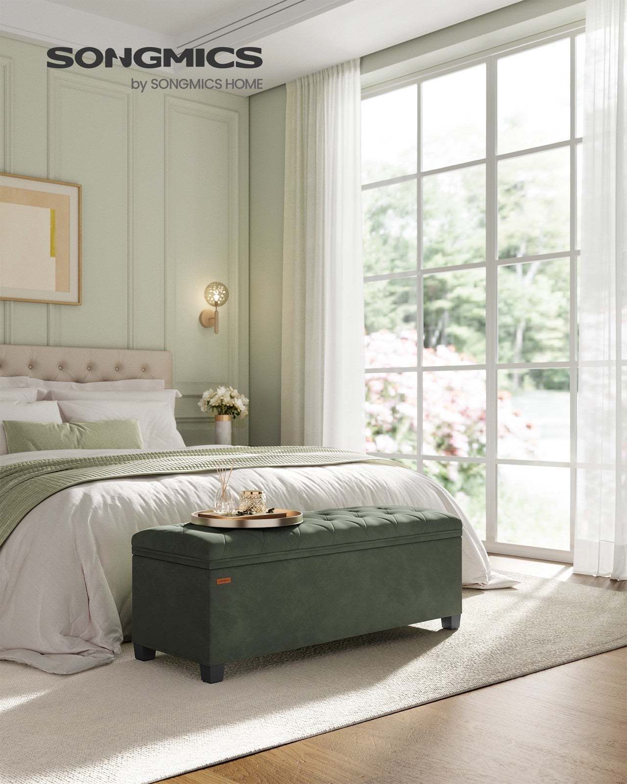 Storage Ottoman Bench - Foot Rest with Legs - Forest Green