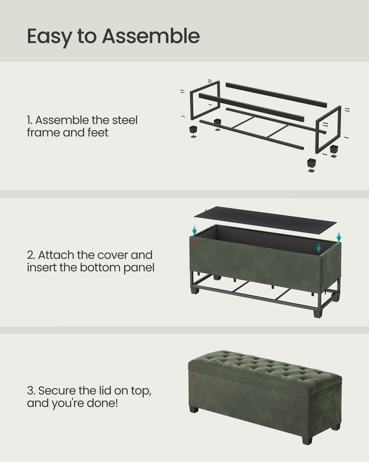 Storage Ottoman Bench - Foot Rest with Legs - Forest Green