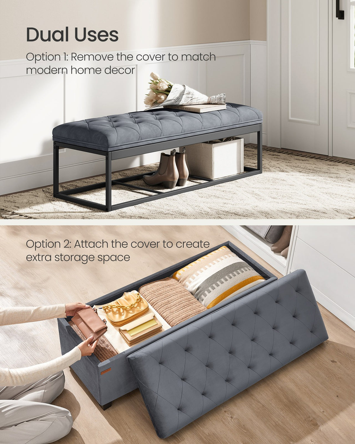 Storage Ottoman Bench - Foot Rest with Legs
