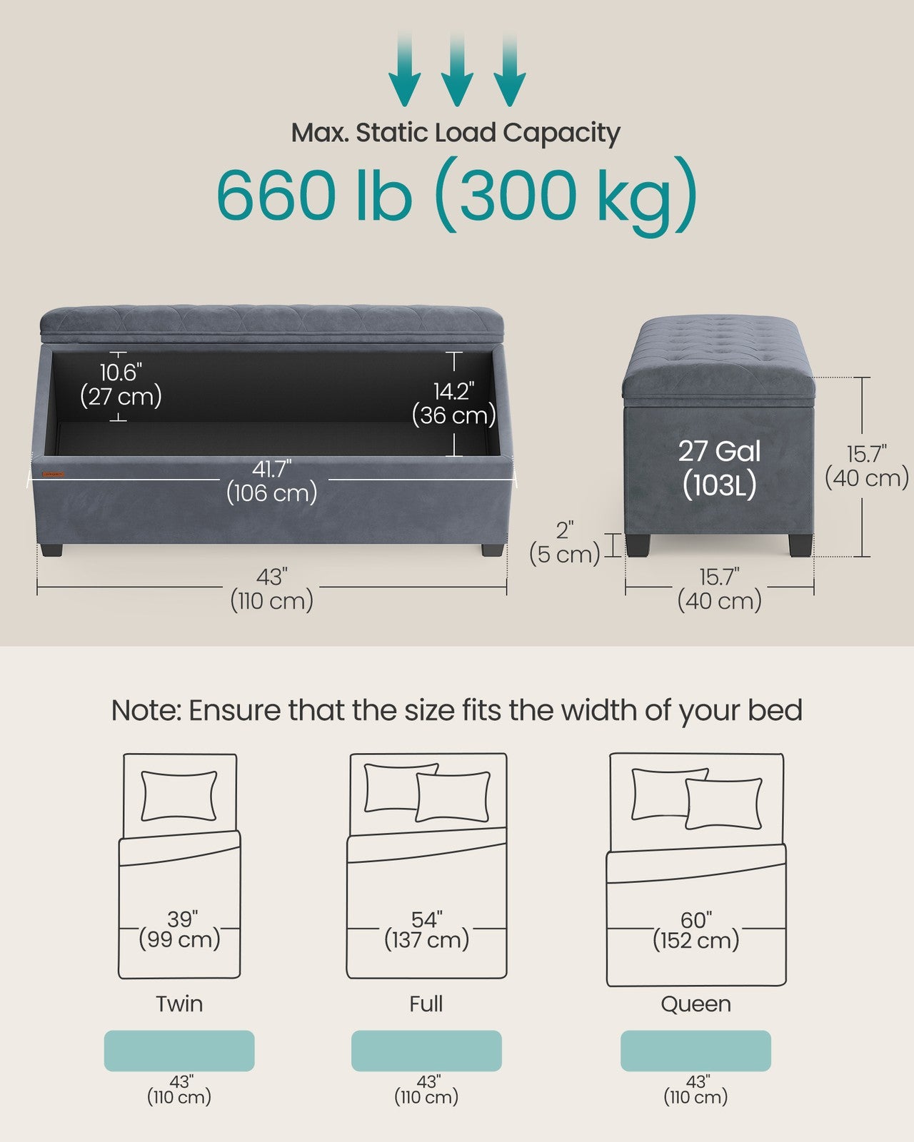 Storage Ottoman Bench - Foot Rest with Legs