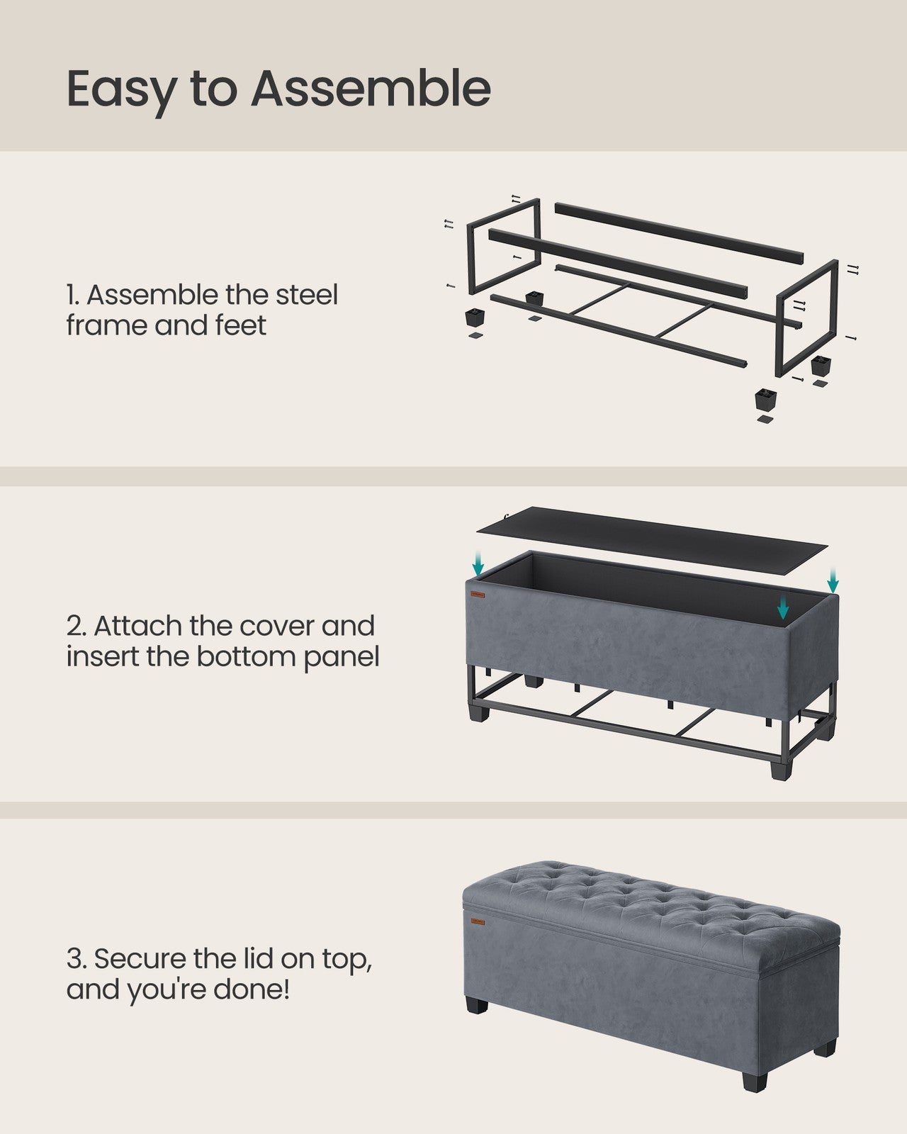 Storage Ottoman Bench - Foot Rest with Legs