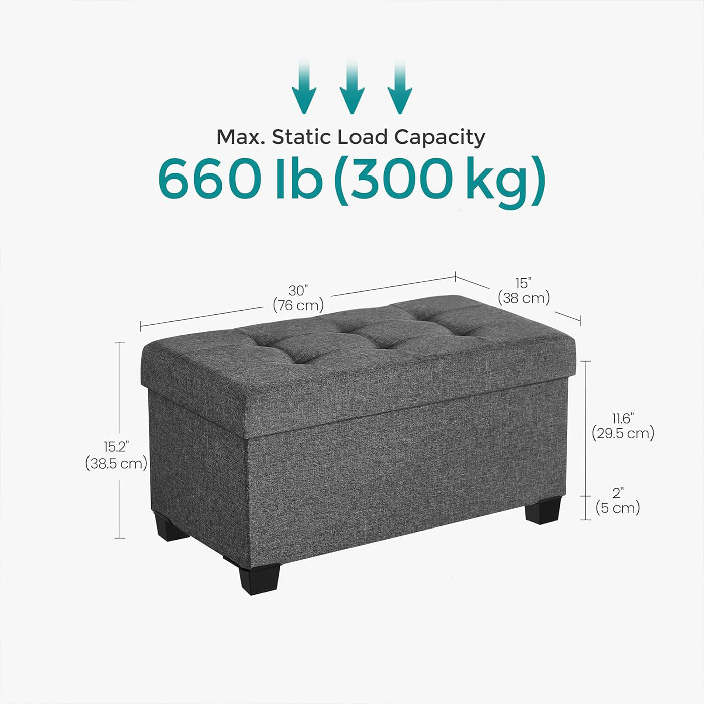 Storage Ottoman - Bedroom Bench with Storage - Foot Stool - 15 x 30 x 15.7 Inches