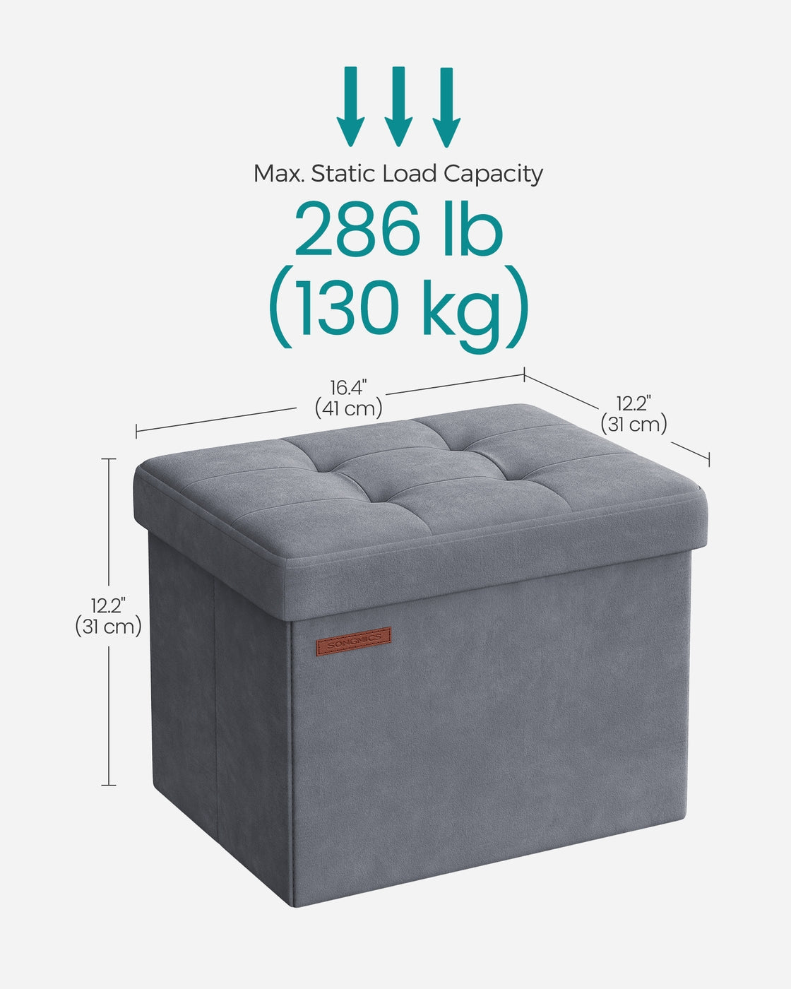 12.2 x 16.1 Inches Small Ottoman Foot Rest with Storage - Load Up to 286 Lb Slate Gray - Slate Gray
