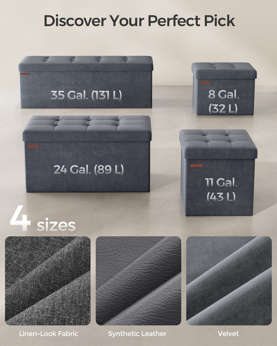 12.2 x 16.1 Inches Small Ottoman Foot Rest with Storage - Load Up to 286 Lb Slate Gray - Slate Gray