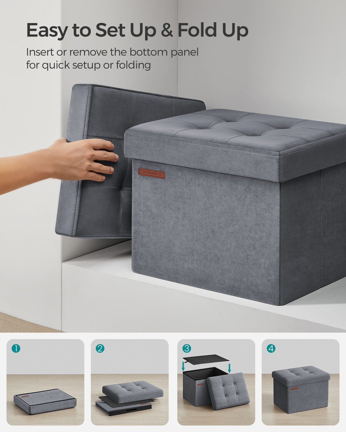 12.2 x 16.1 Inches Small Ottoman Foot Rest with Storage - Load Up to 286 Lb Slate Gray - Slate Gray