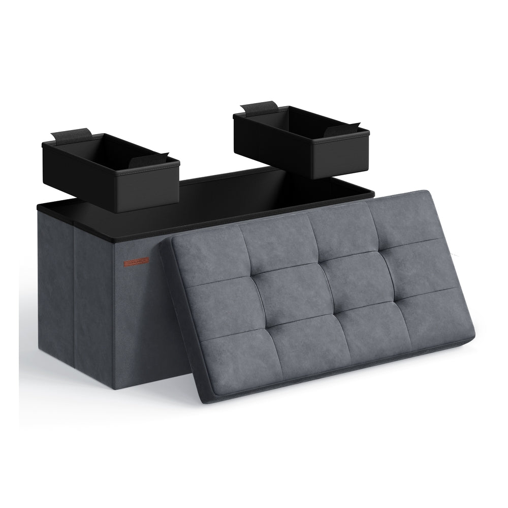 MAZIE Collection - 15 x 30 x 15 Inches Storage Ottoman Bench with Storage Chest - Load Up to 660 Lb Ink - Slate Gray - 15"D x 30"W x 15"H