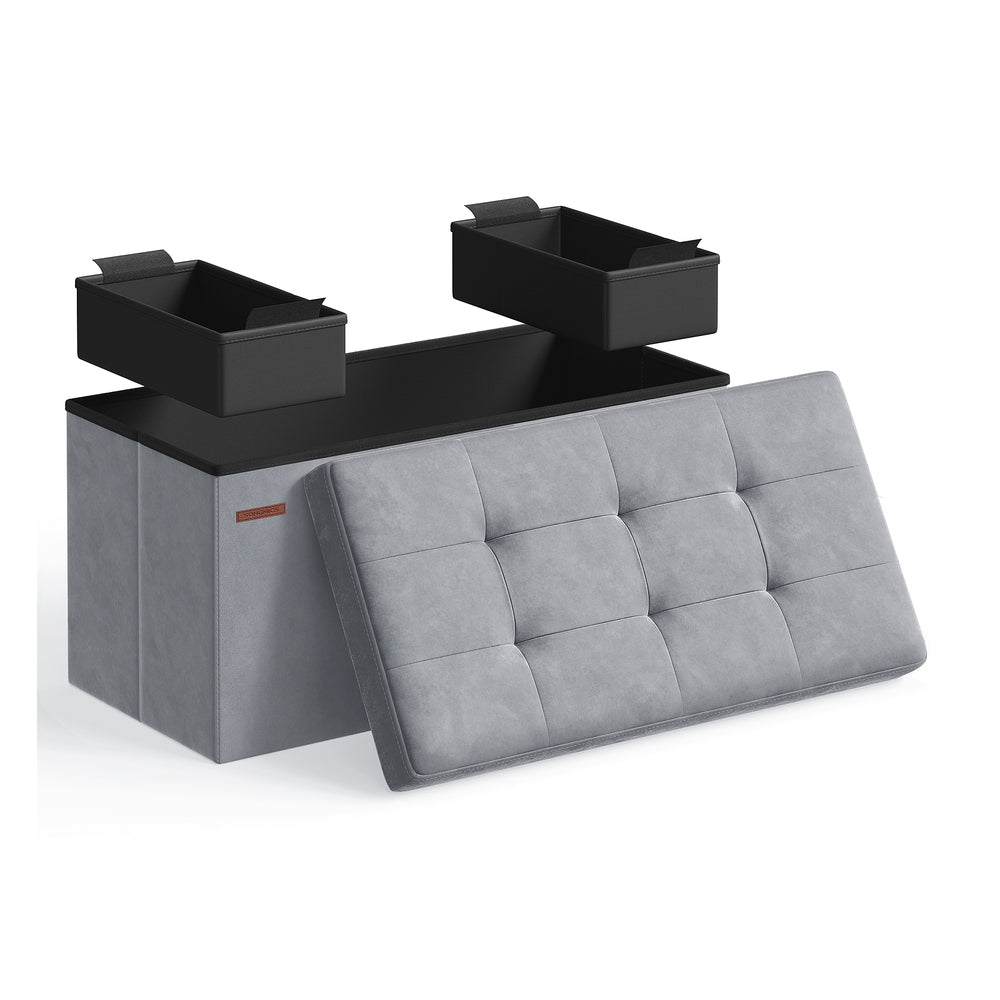 MAZIE Collection - 15 x 30 x 15 Inches Storage Ottoman Bench with Storage Chest - Load Up to 660 Lb Ink - Dove Gray - 15"D x 30"W x 15"H