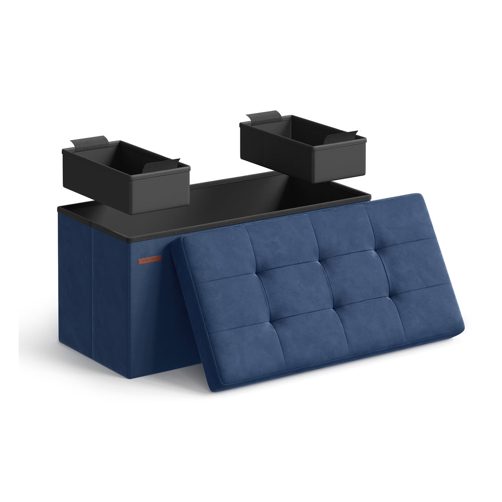 MAZIE Collection - 15 x 30 x 15 Inches Storage Ottoman Bench with Storage Chest - Load Up to 660 Lb Ink - Midnight Blue - 15"D x 30"W x 15"H