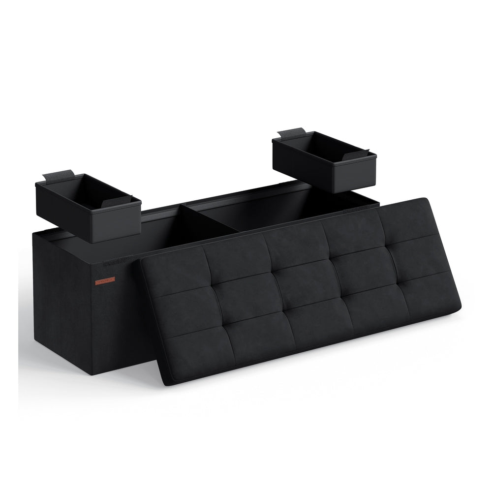 MAZIE Collection - 15 x 30 x 15 Inches Storage Ottoman Bench with Storage Chest - Load Up to 660 Lb Ink - Ink Black - 15"D x 43"W x 15"H