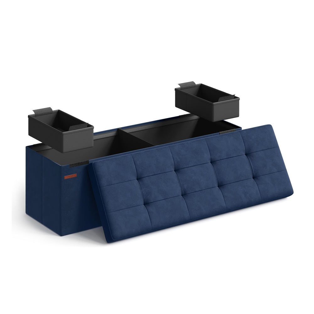 MAZIE Collection - 15 x 30 x 15 Inches Storage Ottoman Bench with Storage Chest - Load Up to 660 Lb Ink - Midnight Blue - 15"D x 43"W x 15"H