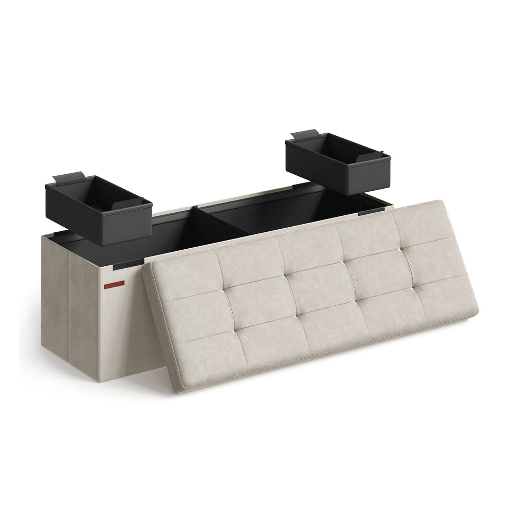 MAZIE Collection - 15 x 30 x 15 Inches Storage Ottoman Bench with Storage Chest - Load Up to 660 Lb Ink - Cream White - 15"D x 43"W x 15"H
