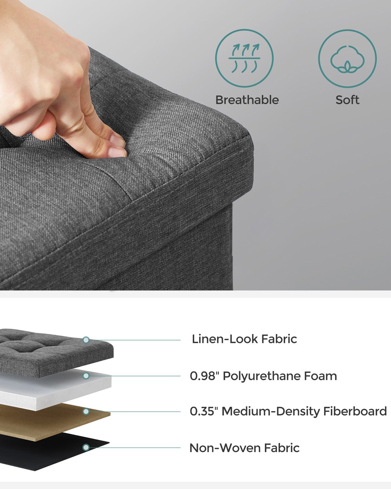 15 Inches Folding Storage Ottoman Bench