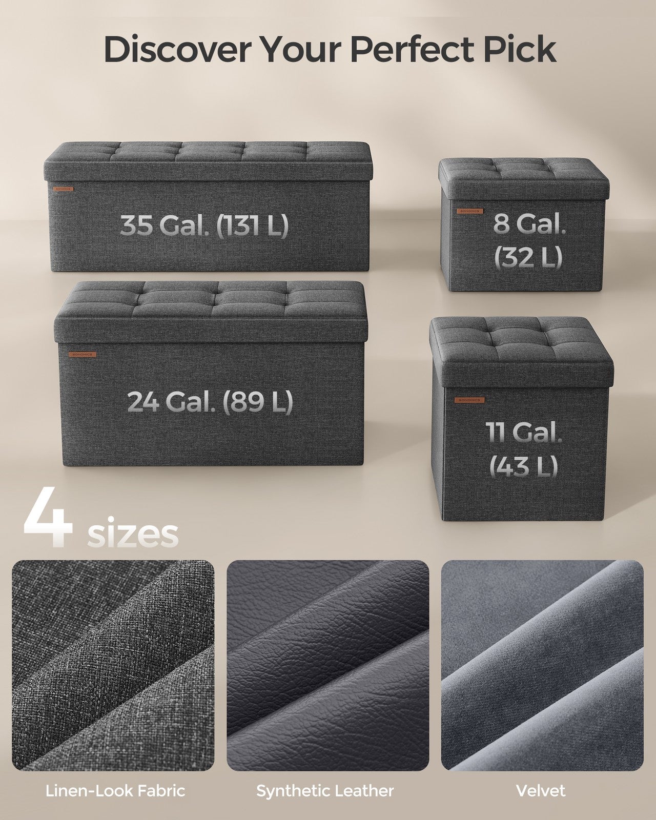 15 Inches Folding Storage Ottoman Bench