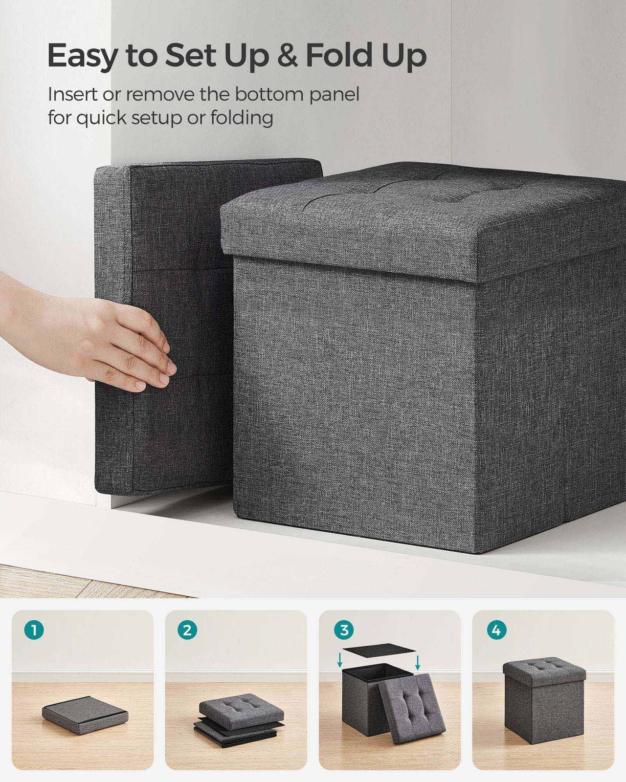 15 Inches Folding Storage Ottoman Bench