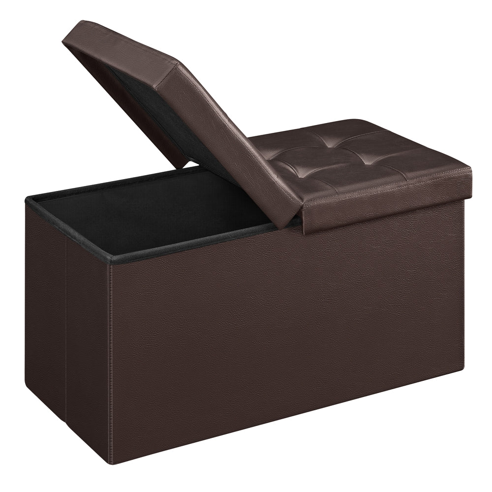 MAZIE Collection - 43 Inches Folding Storage Ottoman Bench with Flipping Lid - Brown - 15"D x 30"W x 15"H
