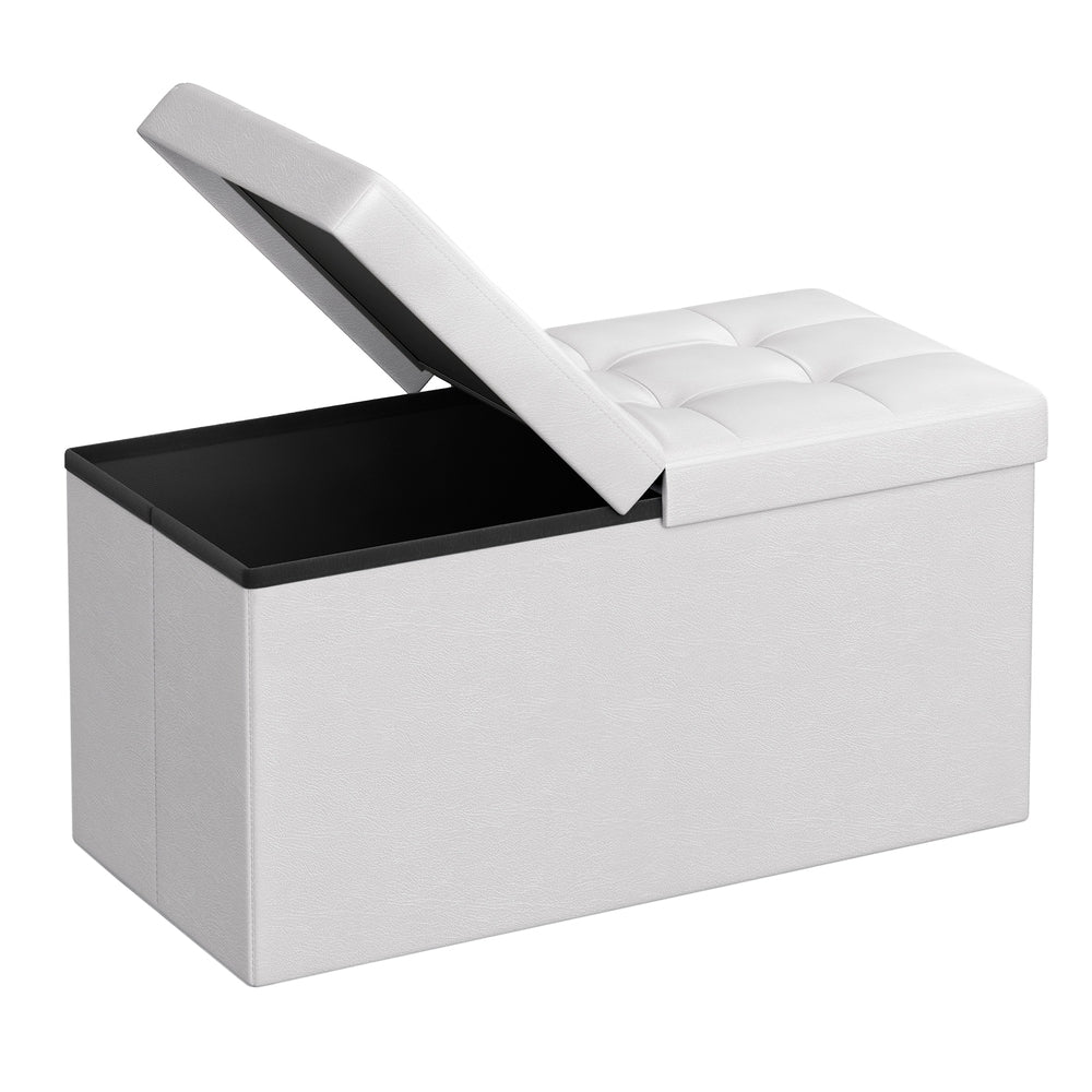 MAZIE Collection - 43 Inches Folding Storage Ottoman Bench with Flipping Lid - White - 15"D x 30"W x 15"H