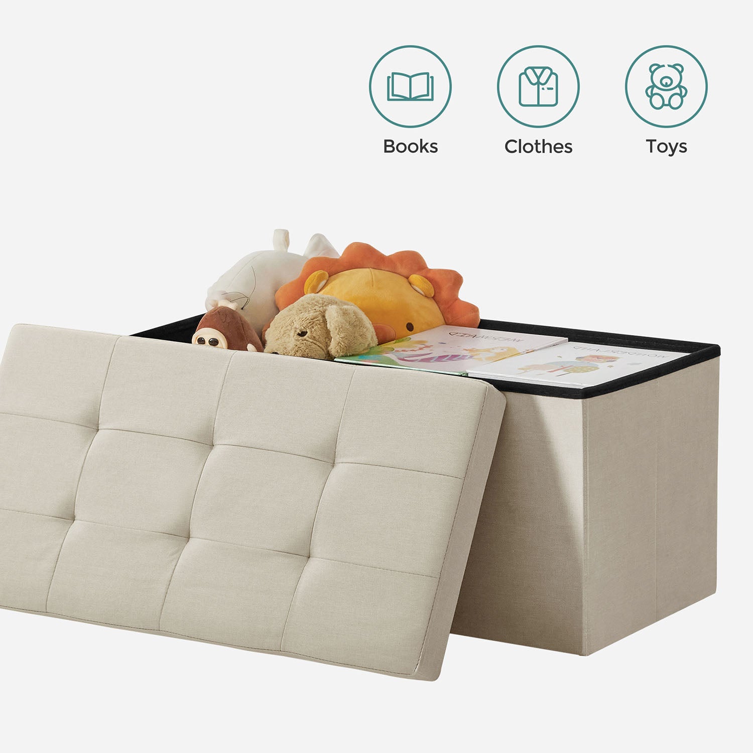 MAZIE Collection - 30 Inches Folding Storage Ottoman Bench - Beige