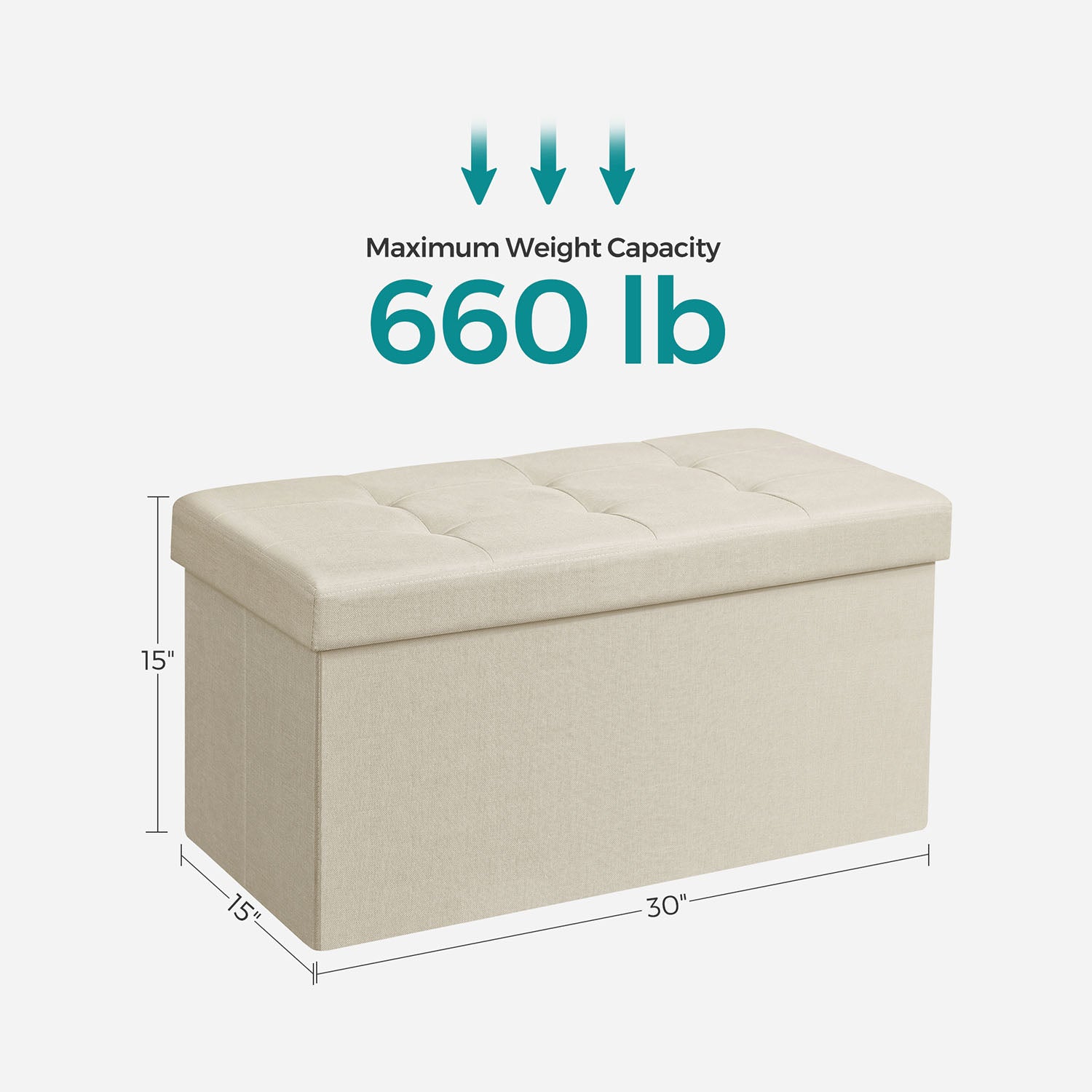 MAZIE Collection - 30 Inches Folding Storage Ottoman Bench - Beige