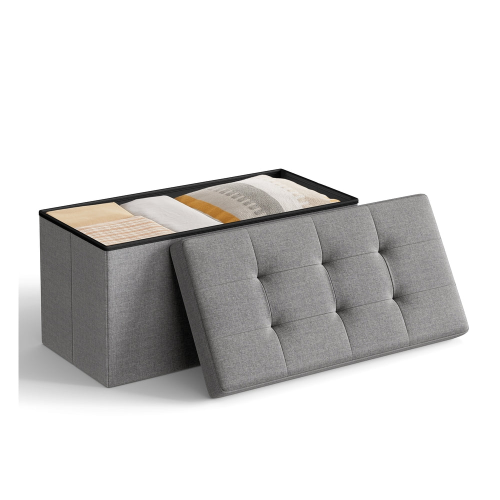 MAZIE Collection - 30 Inches Folding Storage Ottoman Bench - Light Gray