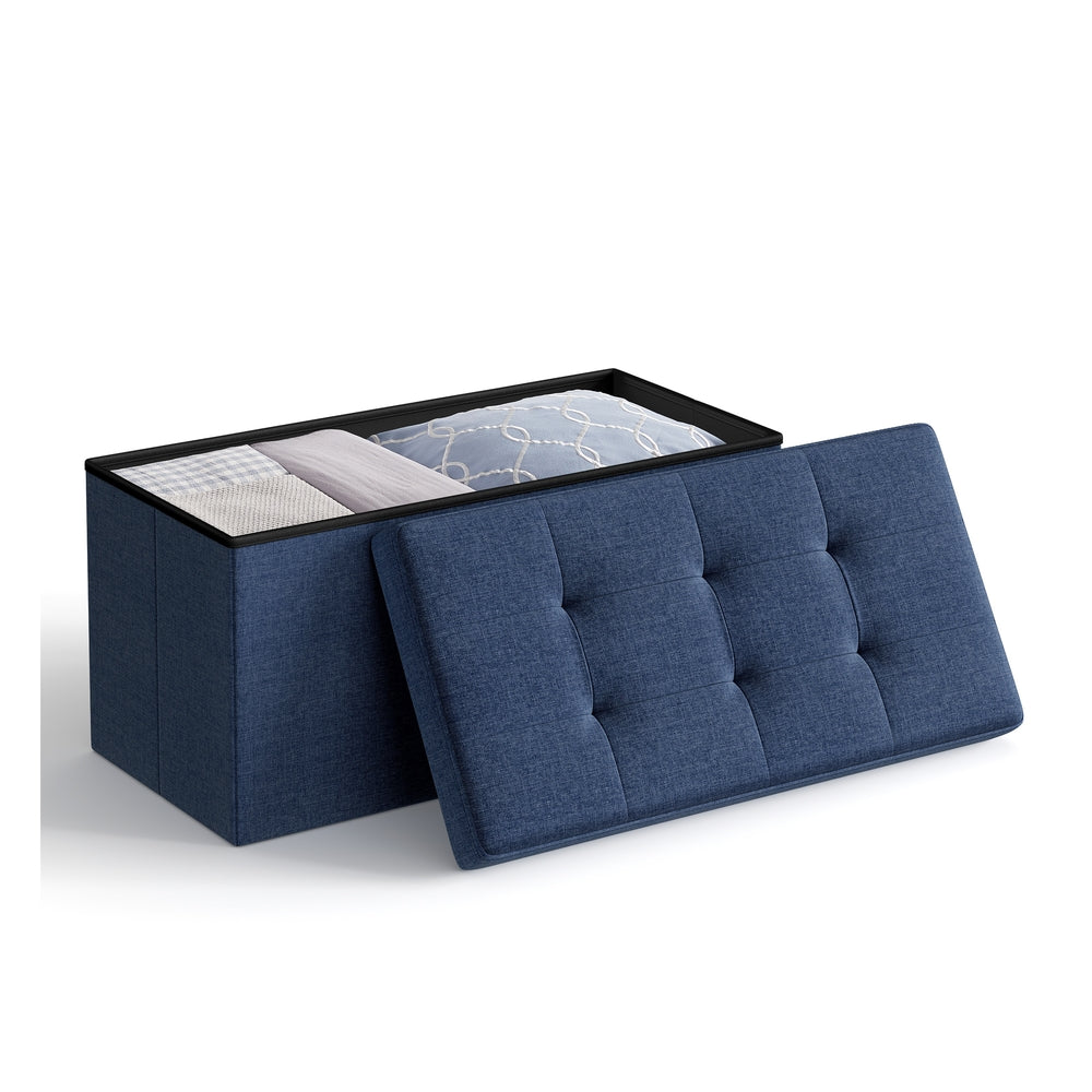 MAZIE Collection - 30 Inches Folding Storage Ottoman Bench - Dark Blue