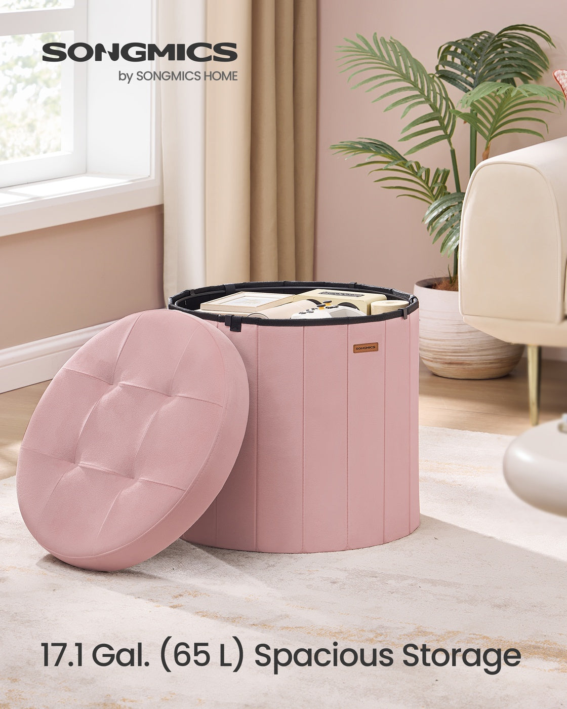 Round Storage Ottoman with Removable Lid