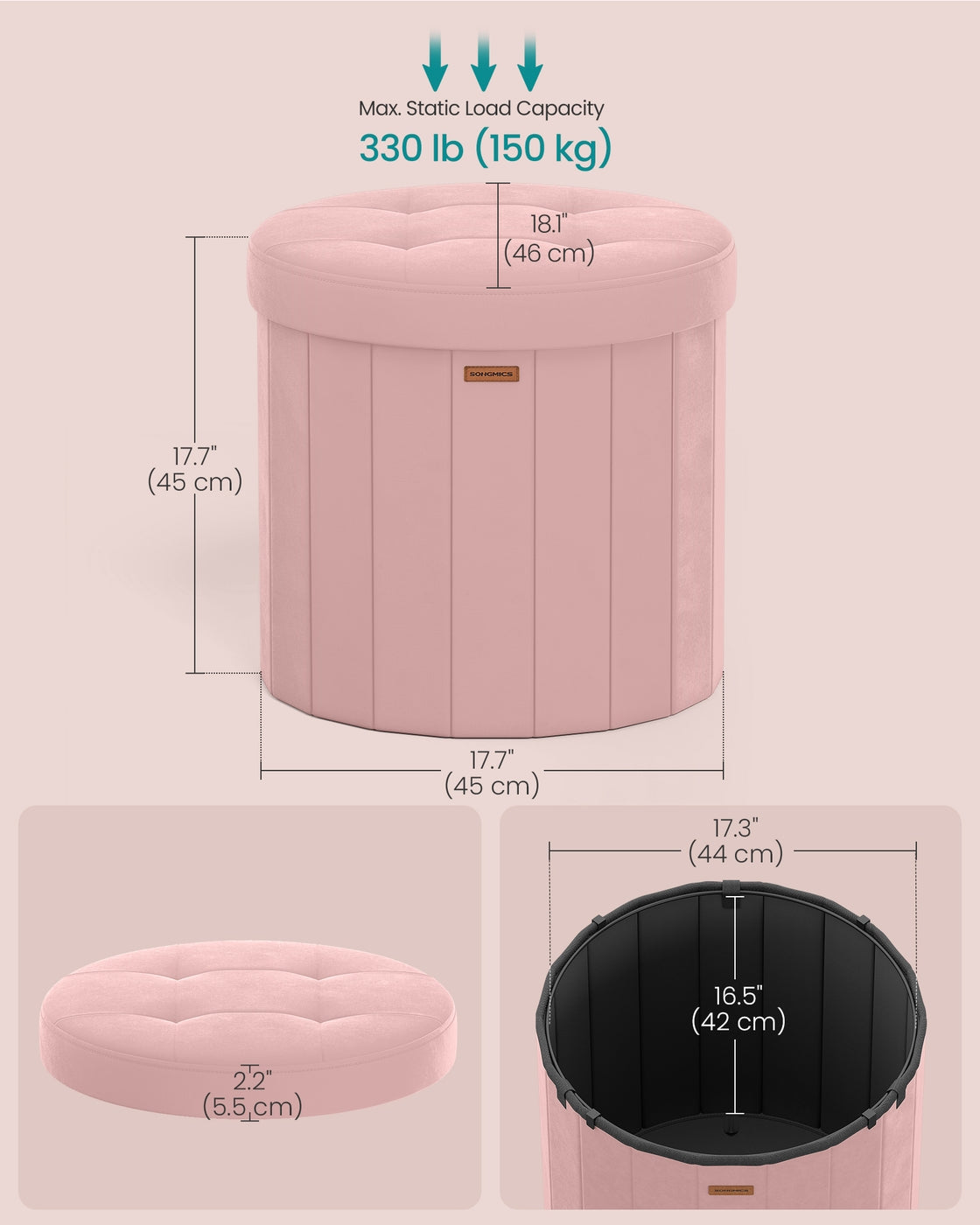 Round Storage Ottoman with Removable Lid