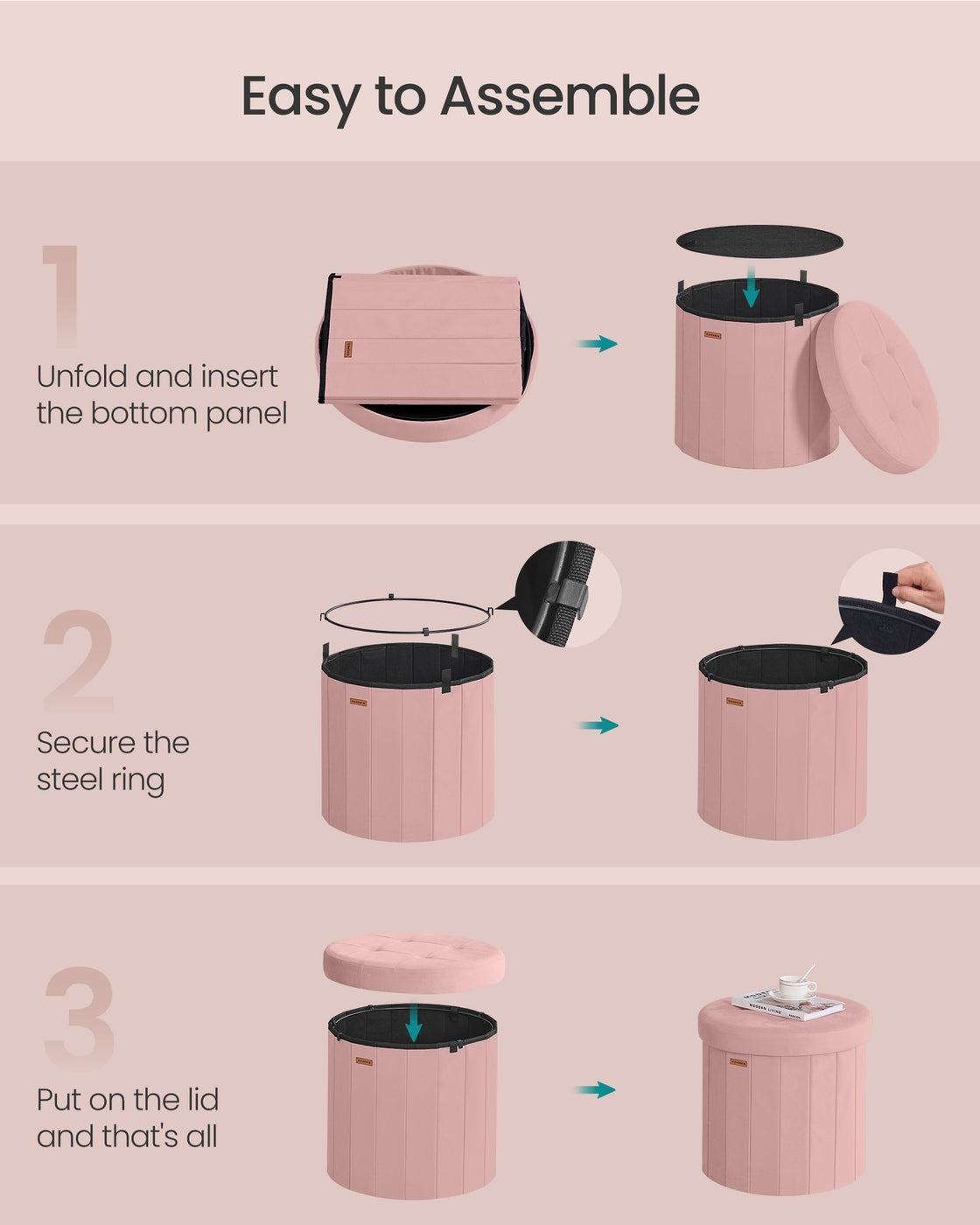 Round Storage Ottoman with Removable Lid
