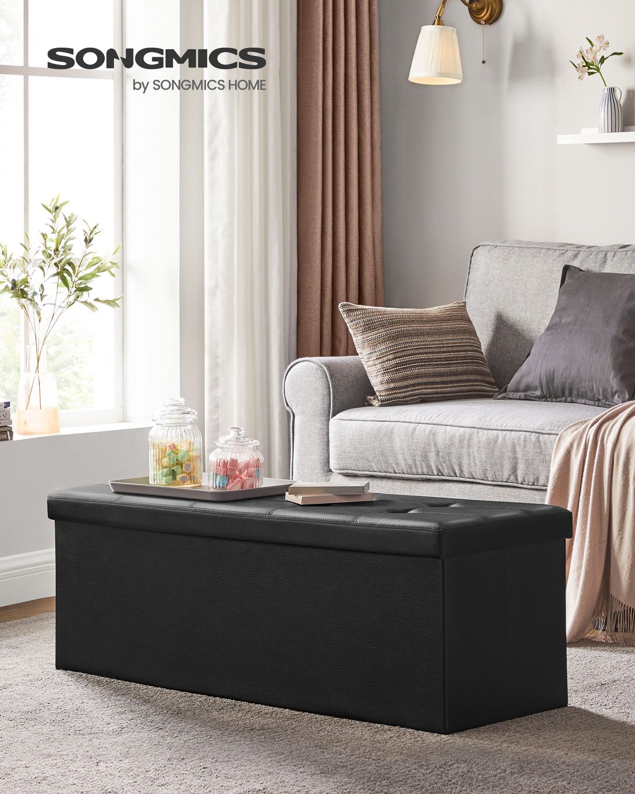 Folding Storage Ottoman Bench - 43 Inch - 660 lb Capacity - 35 Gallon Storage