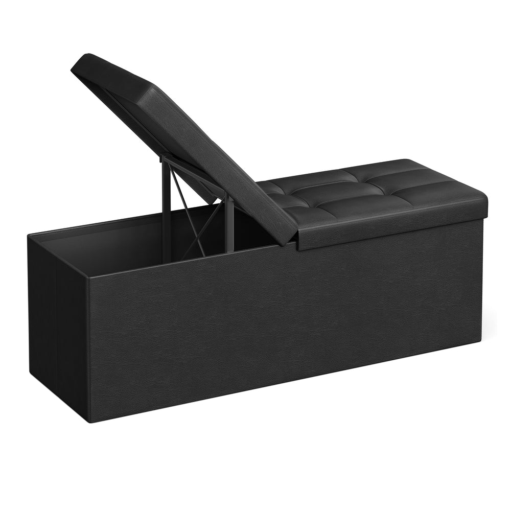 MAZIE Collection - 43 Inches Folding Storage Ottoman Bench with Flipping Lid - Black - 15”D x 43”W x 15”H