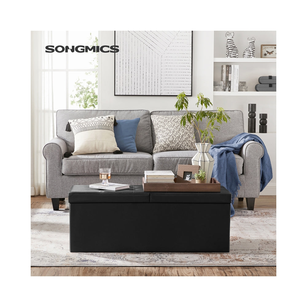 MAZIE Collection - 43 Inches Folding Storage Ottoman Bench with Flipping Lid - Black