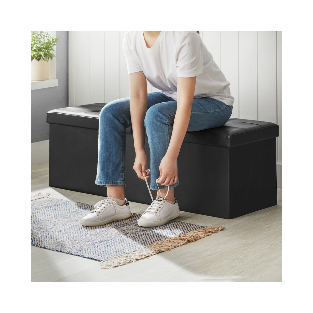MAZIE Collection - 43 Inches Folding Storage Ottoman Bench with Flipping Lid - Black