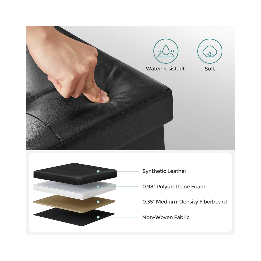 MAZIE Collection - 43 Inches Folding Storage Ottoman Bench with Flipping Lid - Black