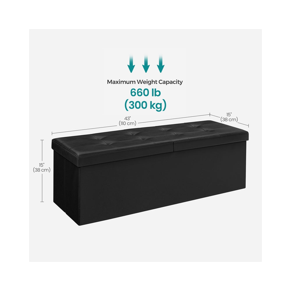 MAZIE Collection - 43 Inches Folding Storage Ottoman Bench with Flipping Lid - Black