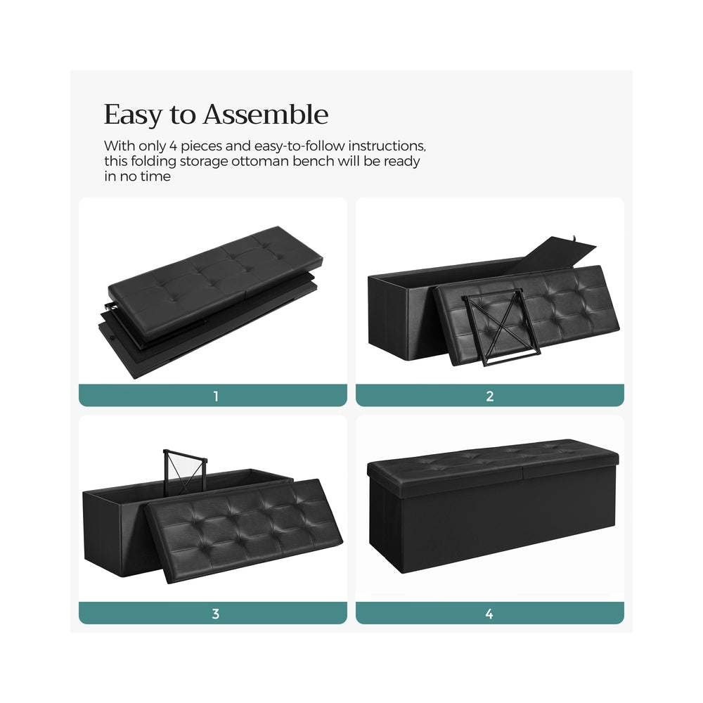 MAZIE Collection - 43 Inches Folding Storage Ottoman Bench with Flipping Lid - Black