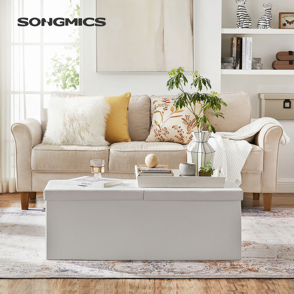 MAZIE Collection - 43 Inches Folding Storage Ottoman Bench with Flipping Lid