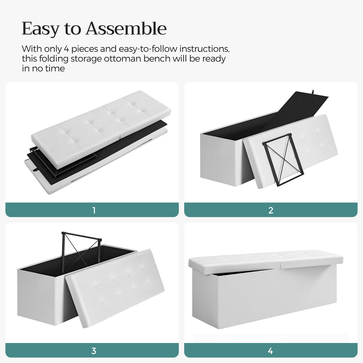 MAZIE Collection - 43 Inches Folding Storage Ottoman Bench with Flipping Lid