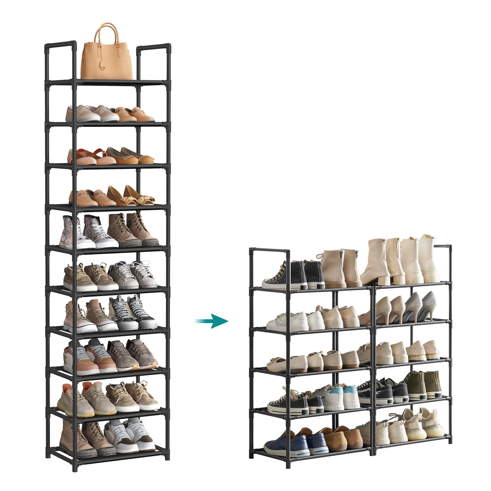 10-Tier Shoe Shelf with Metal Frame - Black - 11"D x 17.7"W x 68.1"H