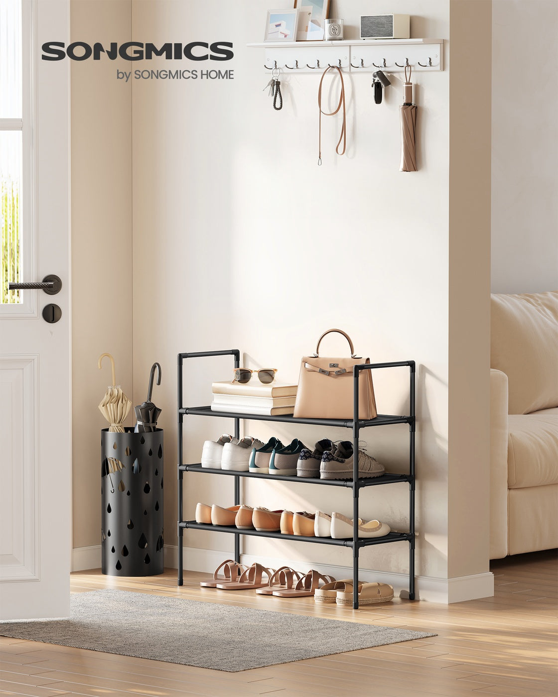 3-Tier Shoe Rack Shoe Storage Black