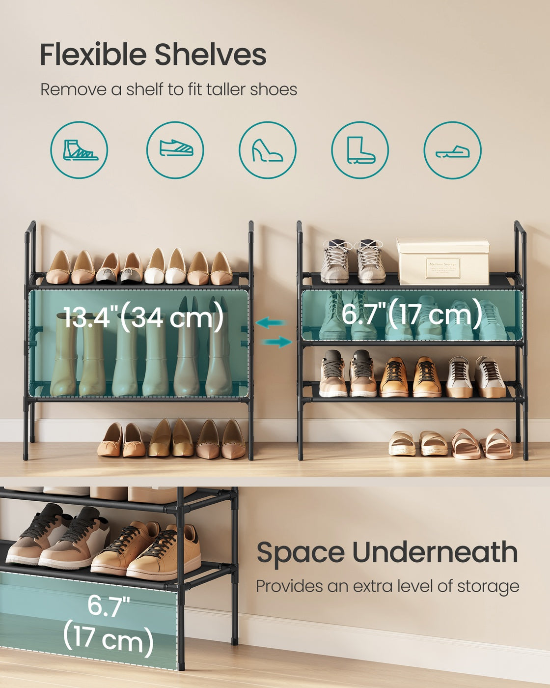 3-Tier Shoe Rack Shoe Storage Black