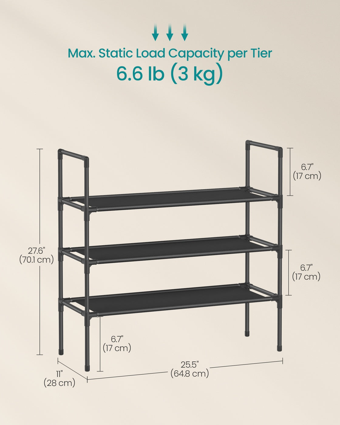 3-Tier Shoe Rack Shoe Storage Black
