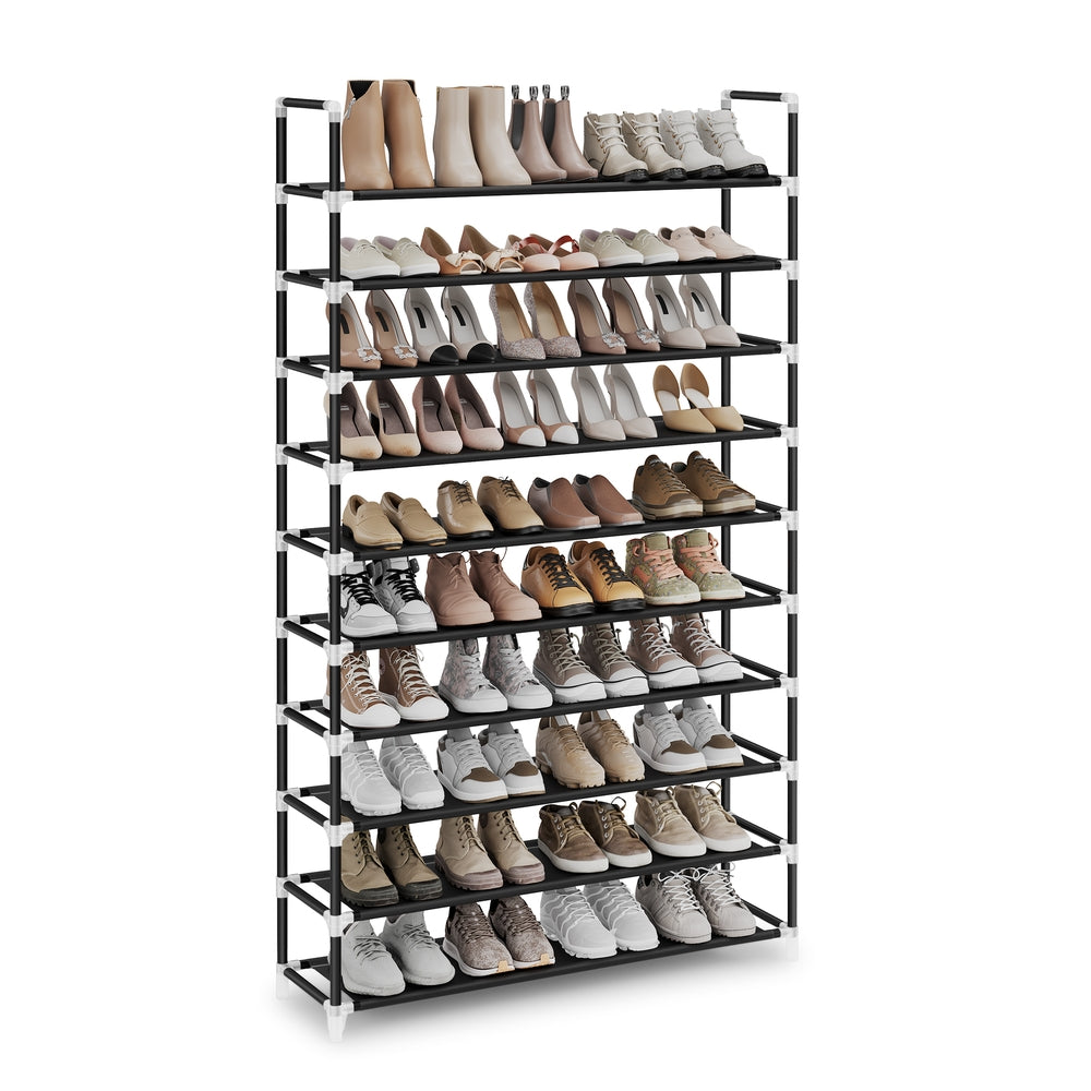 Black Fabric 10 Tiers Shoe Storage Rack